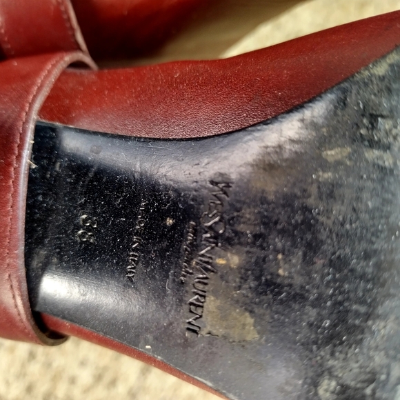 Yves Saint Laurent Red Leather Side Metal Logo Booties Sz 38/7 - Picture 8 of 8
